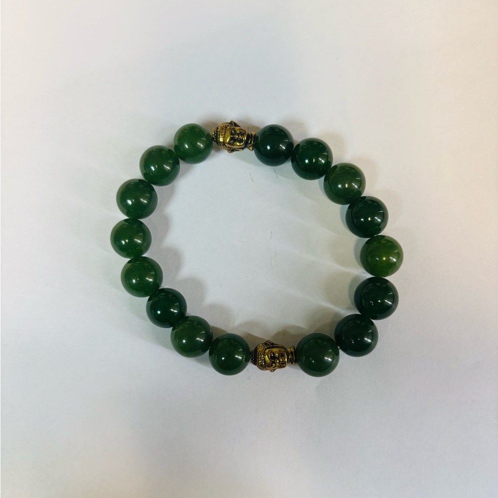 Gold and Green Jade Beaded Jewelry Bracelet